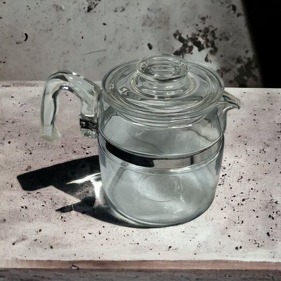 Pyrex Vintage Glass Coffee Percolator 7756 6-Cup With Lid Flameware Handle - Picture 1 of 13